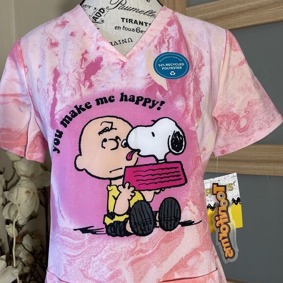 Charlie Brown Snoopy Cherokee Scrubs Tooniforms Peanuts V Neck Top Size XS - Picture 2 of 7
